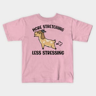 More Stretching Less Stressing Goat Yoga Fitness Funny Kids T-Shirt